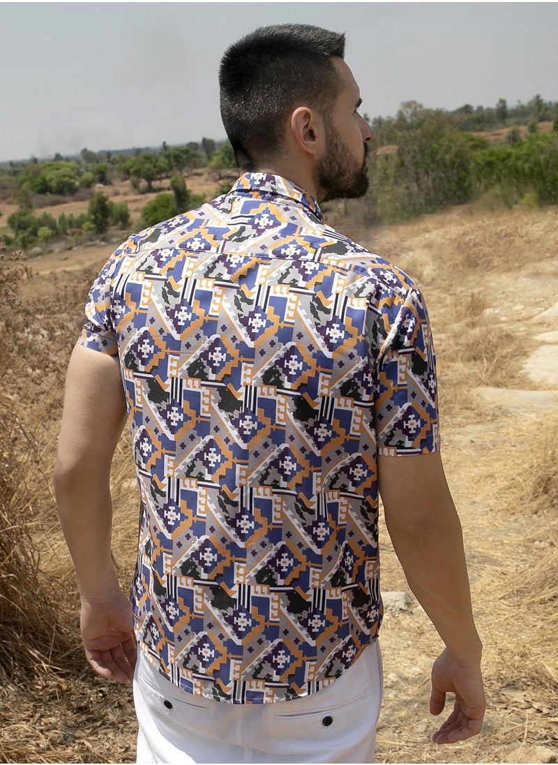 Men's Sienna Brown & Indigo Blue Bohemian Shirt