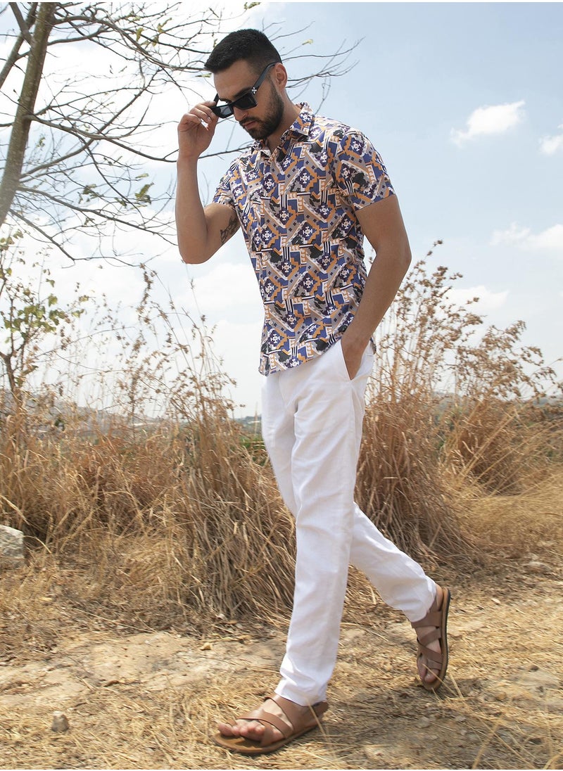 Men's Sienna Brown & Indigo Blue Bohemian Shirt