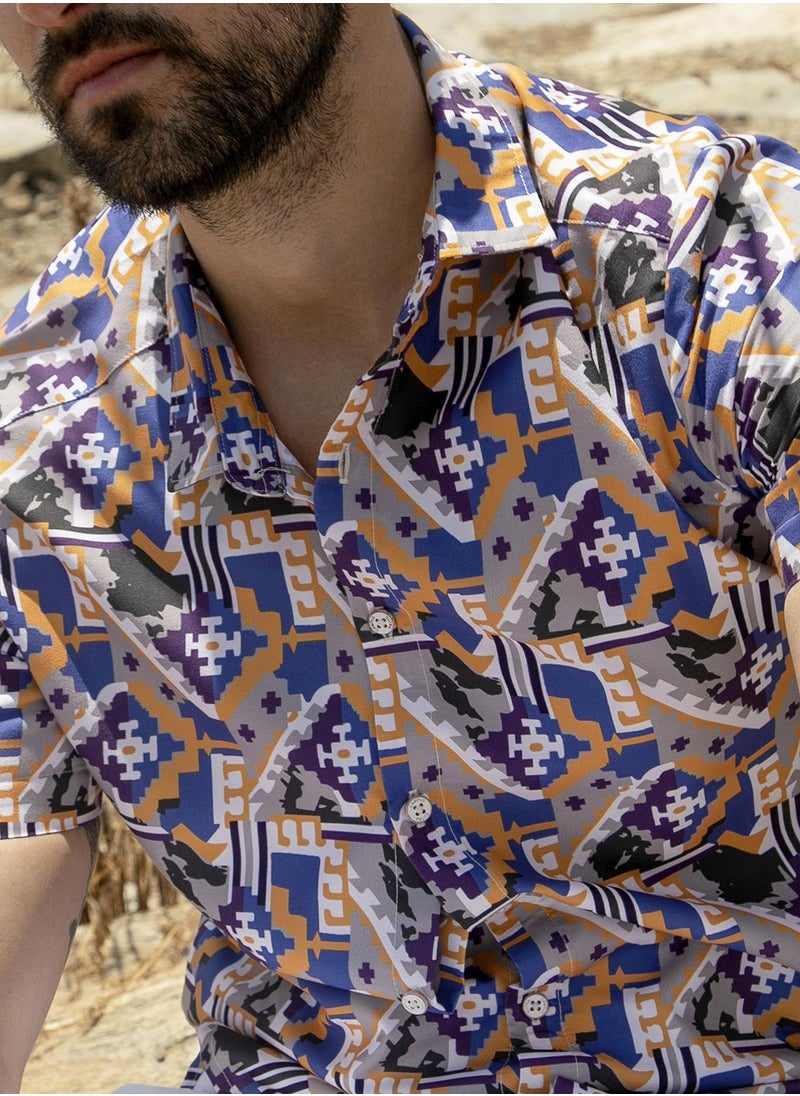 Men's Sienna Brown & Indigo Blue Bohemian Shirt