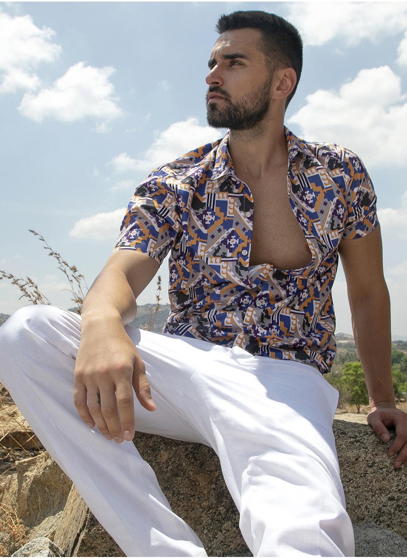 Men's Sienna Brown & Indigo Blue Bohemian Shirt