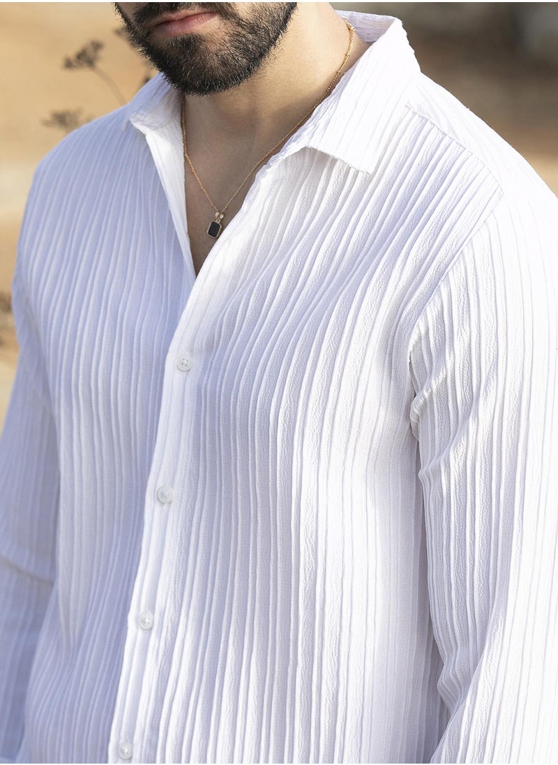Men's Chalk White Self-Design Striped Shirt
