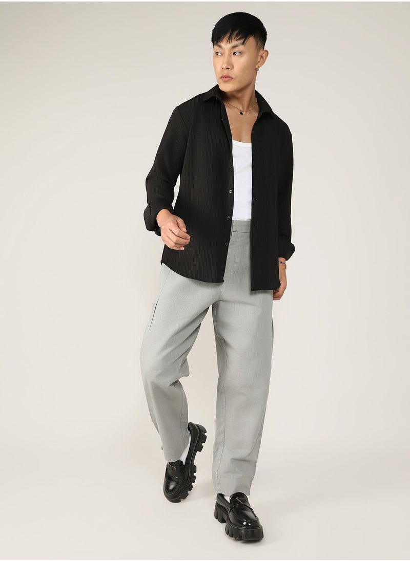 Men's Onyx Black Stripe-Creased Shirt
