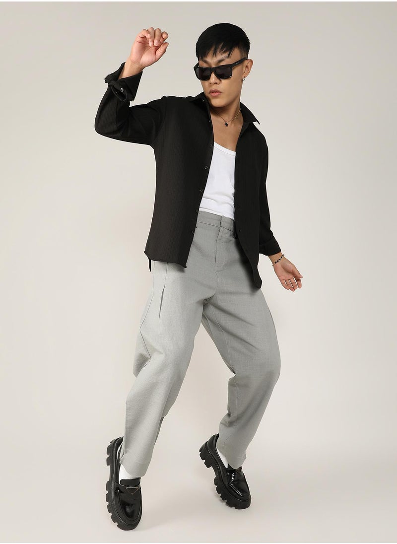 Men's Onyx Black Stripe-Creased Shirt