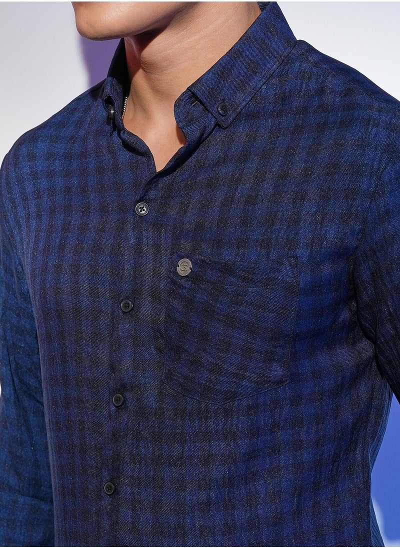 Men's Indigo Blue Gingham Check Shirt