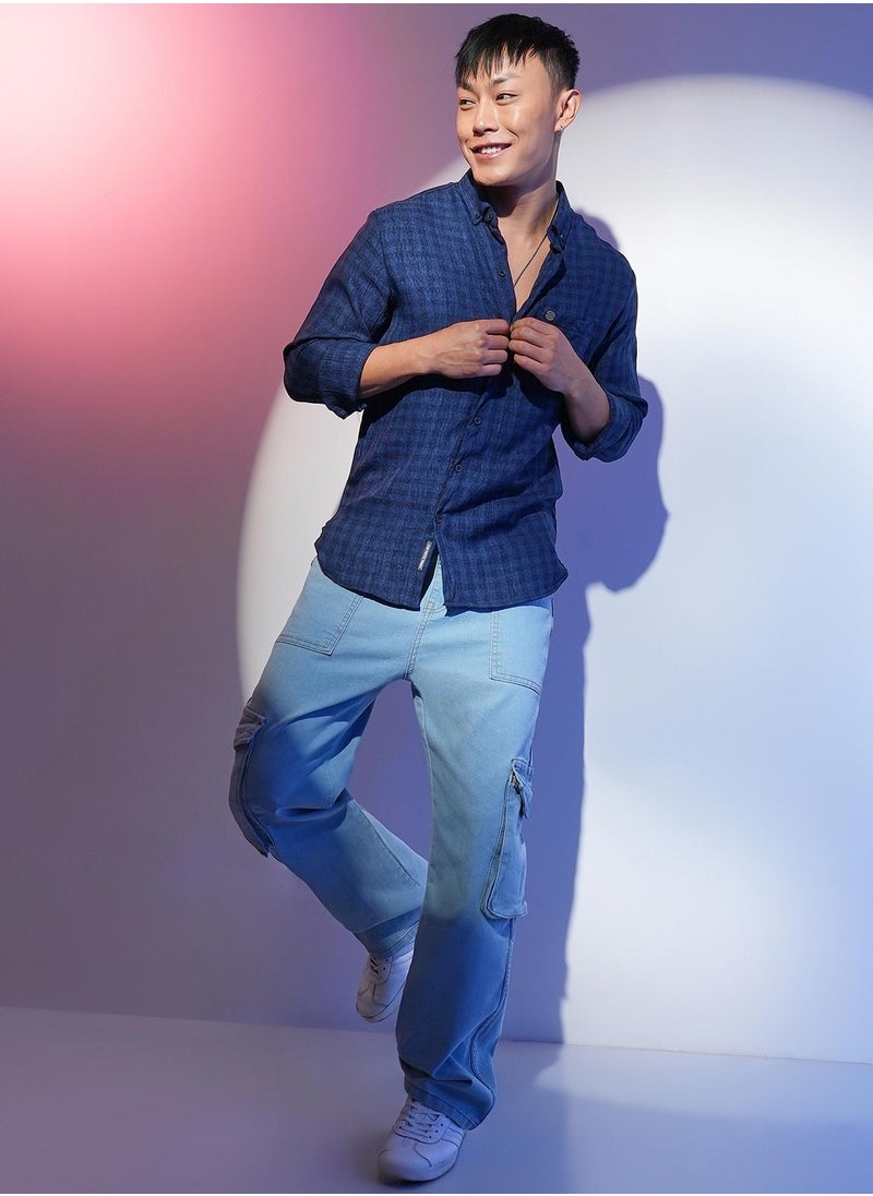 Men's Indigo Blue Gingham Check Shirt