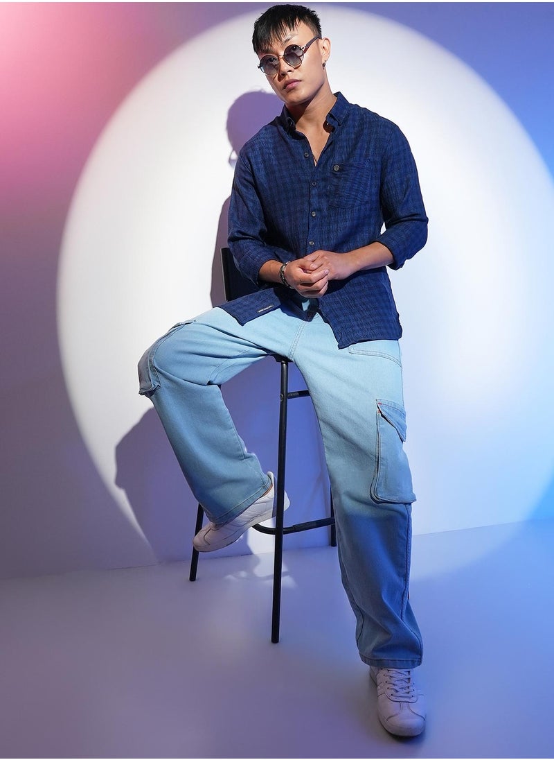 Men's Indigo Blue Gingham Check Shirt