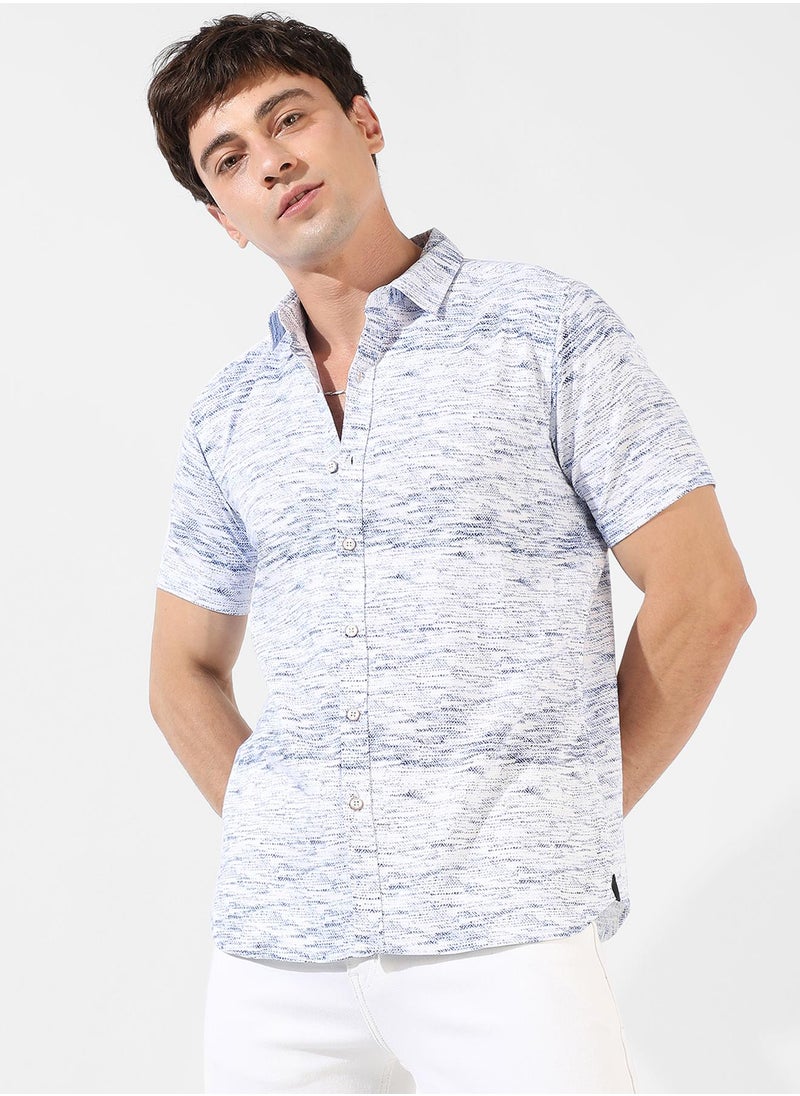 Men's White Textured Regular Fit Casual Shirt
