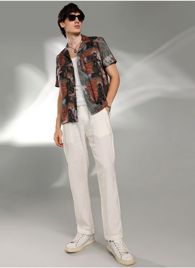Men's Chocolate Brown & Midnight Black Abstract Utility Oversized Shirt