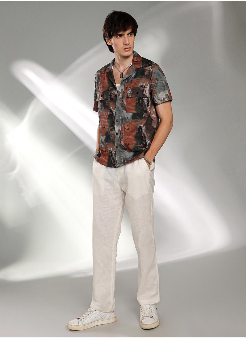 Men's Chocolate Brown & Midnight Black Abstract Utility Oversized Shirt