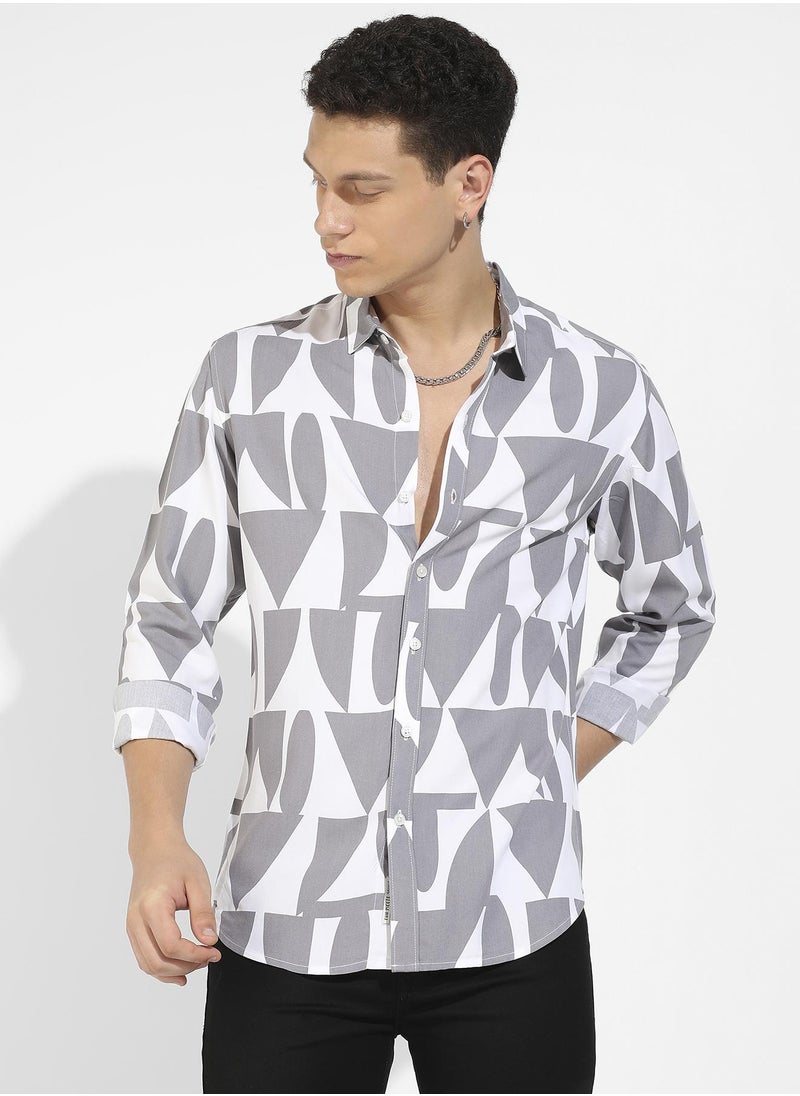 Men's Dark Grey & White Abstract Block Shirt