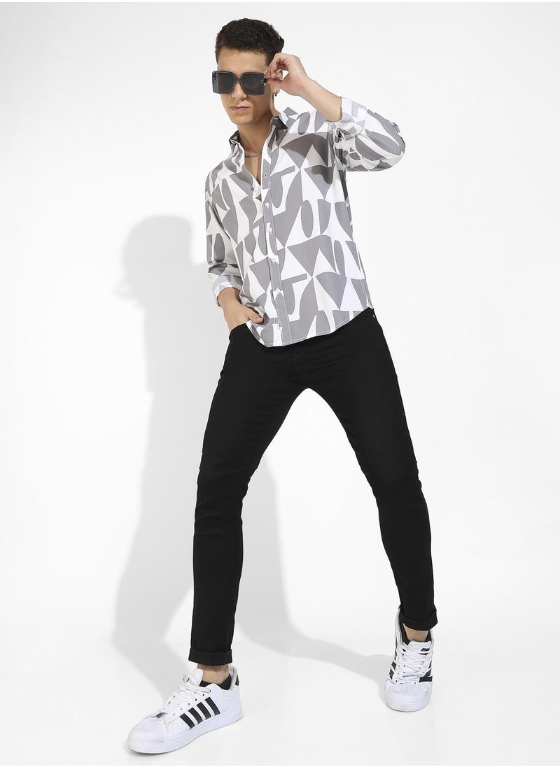 Men's Dark Grey & White Abstract Block Shirt