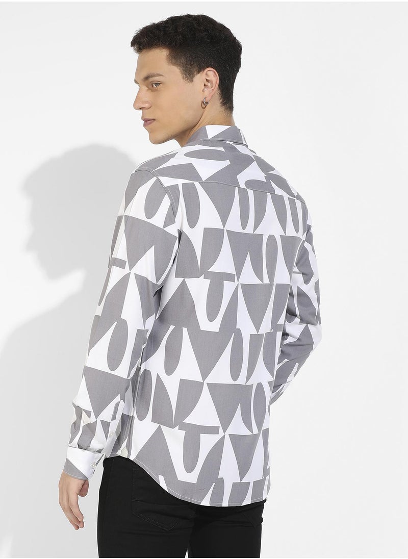 Men's Dark Grey & White Abstract Block Shirt
