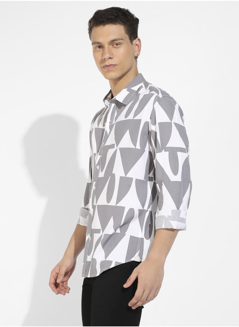 Men's Dark Grey & White Abstract Block Shirt
