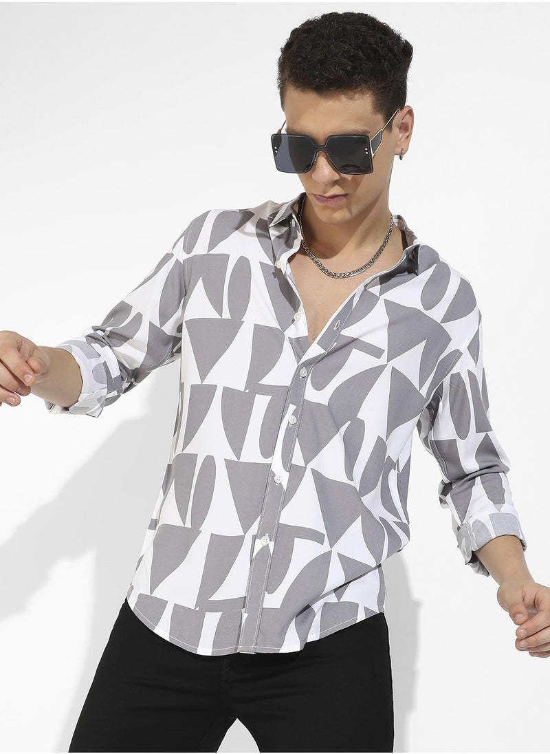 Men's Dark Grey & White Abstract Block Shirt