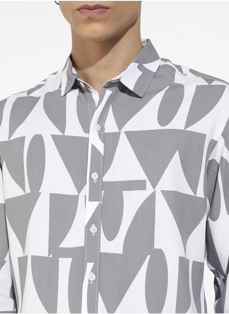 Men's Dark Grey & White Abstract Block Shirt