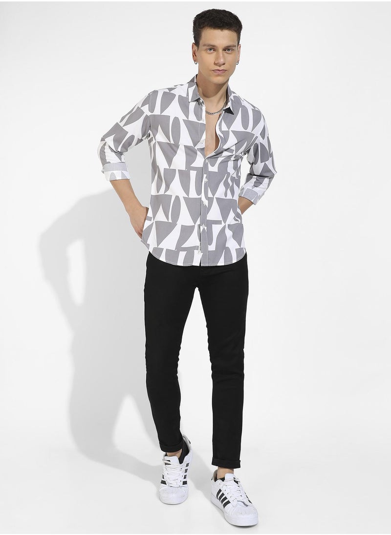 Men's Dark Grey & White Abstract Block Shirt