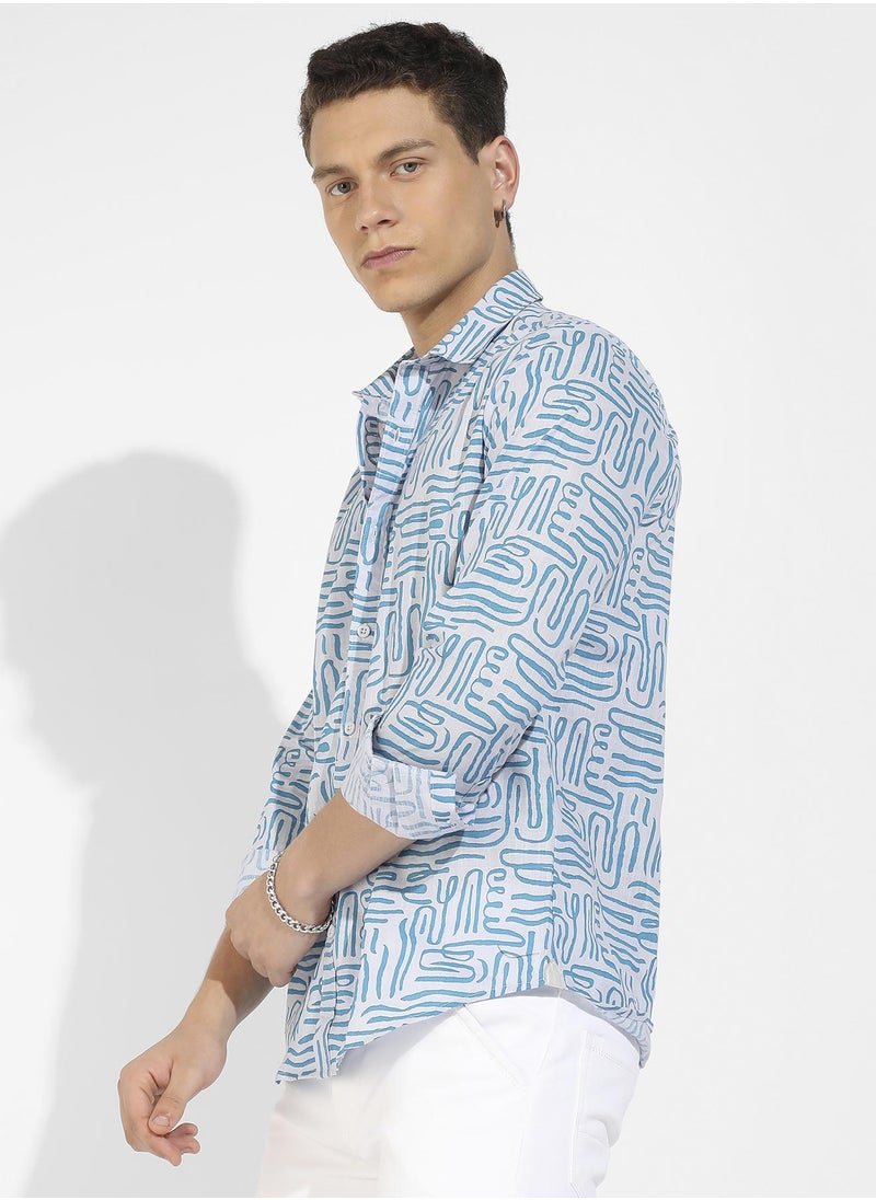 Men's Blue Abstract Print Shirt
