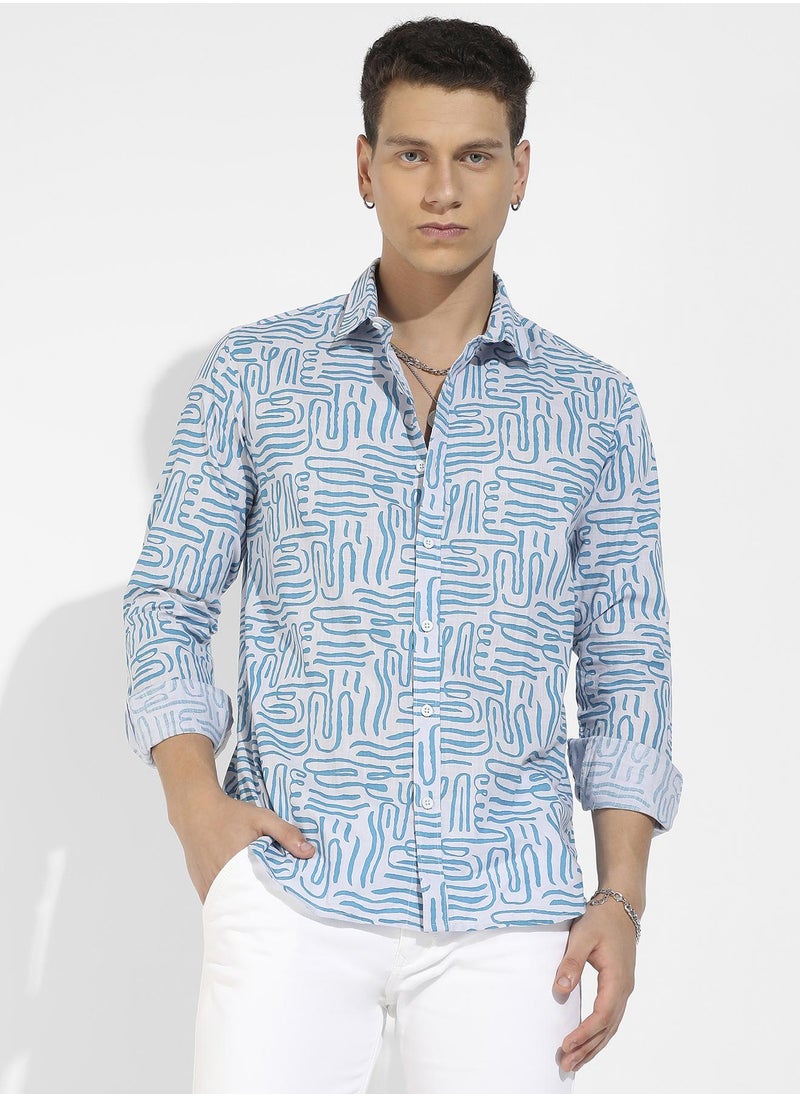 Men's Blue Abstract Print Shirt