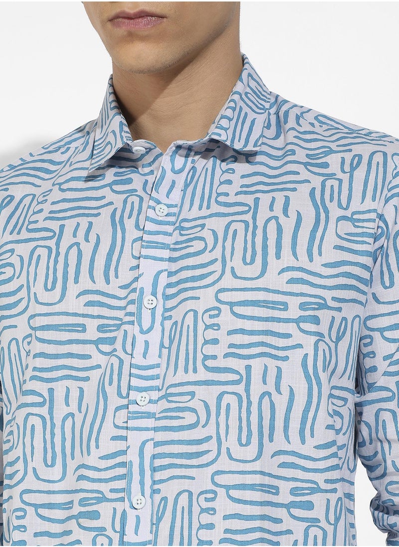Men's Blue Abstract Print Shirt