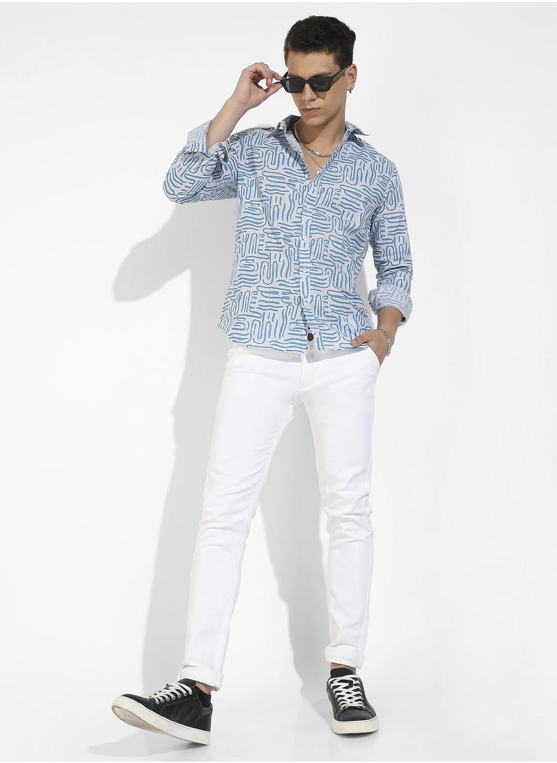 Men's Blue Abstract Print Shirt