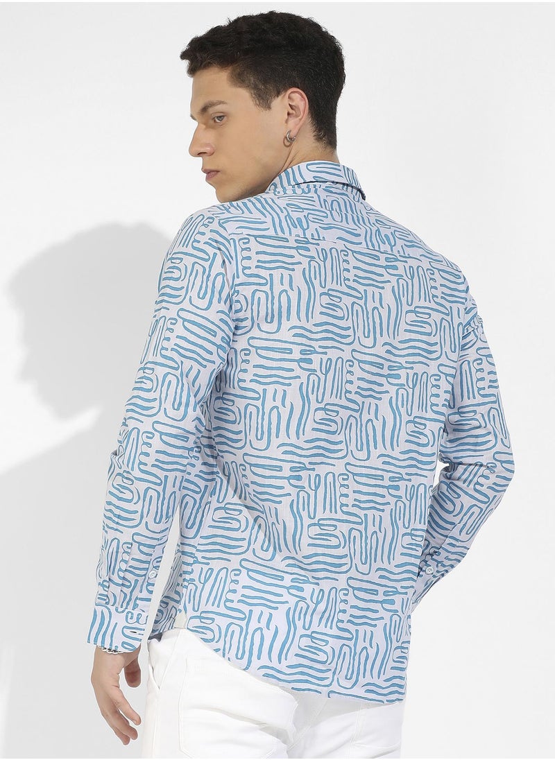 Men's Blue Abstract Print Shirt