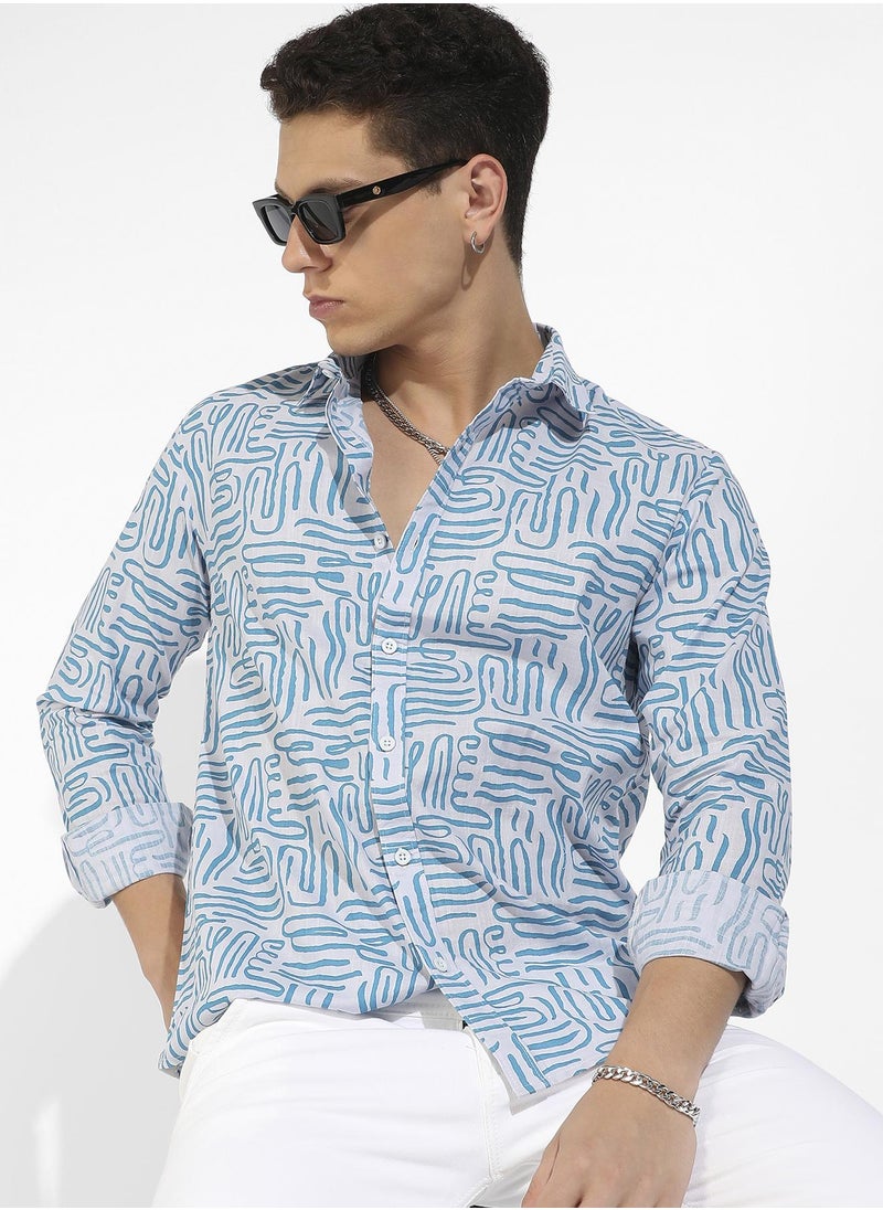 Men's Blue Abstract Print Shirt