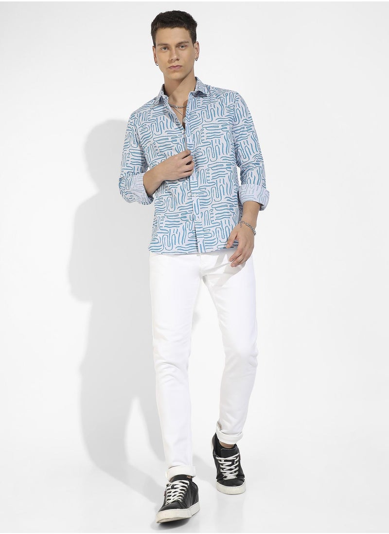 Men's Blue Abstract Print Shirt