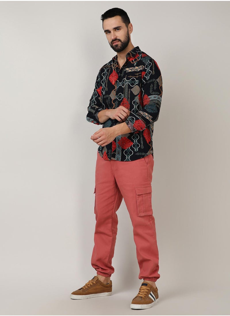 Men's Crimson Red & Teal Green Artistic Block Shirt