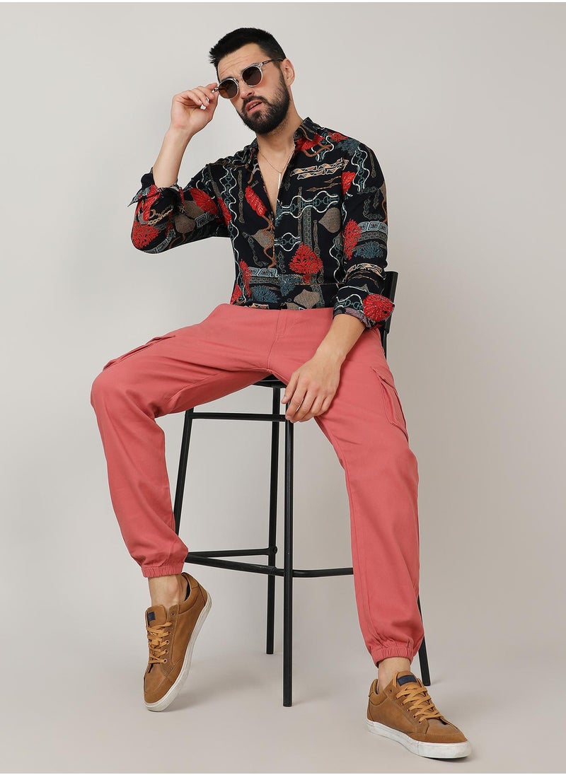 Men's Crimson Red & Teal Green Artistic Block Shirt