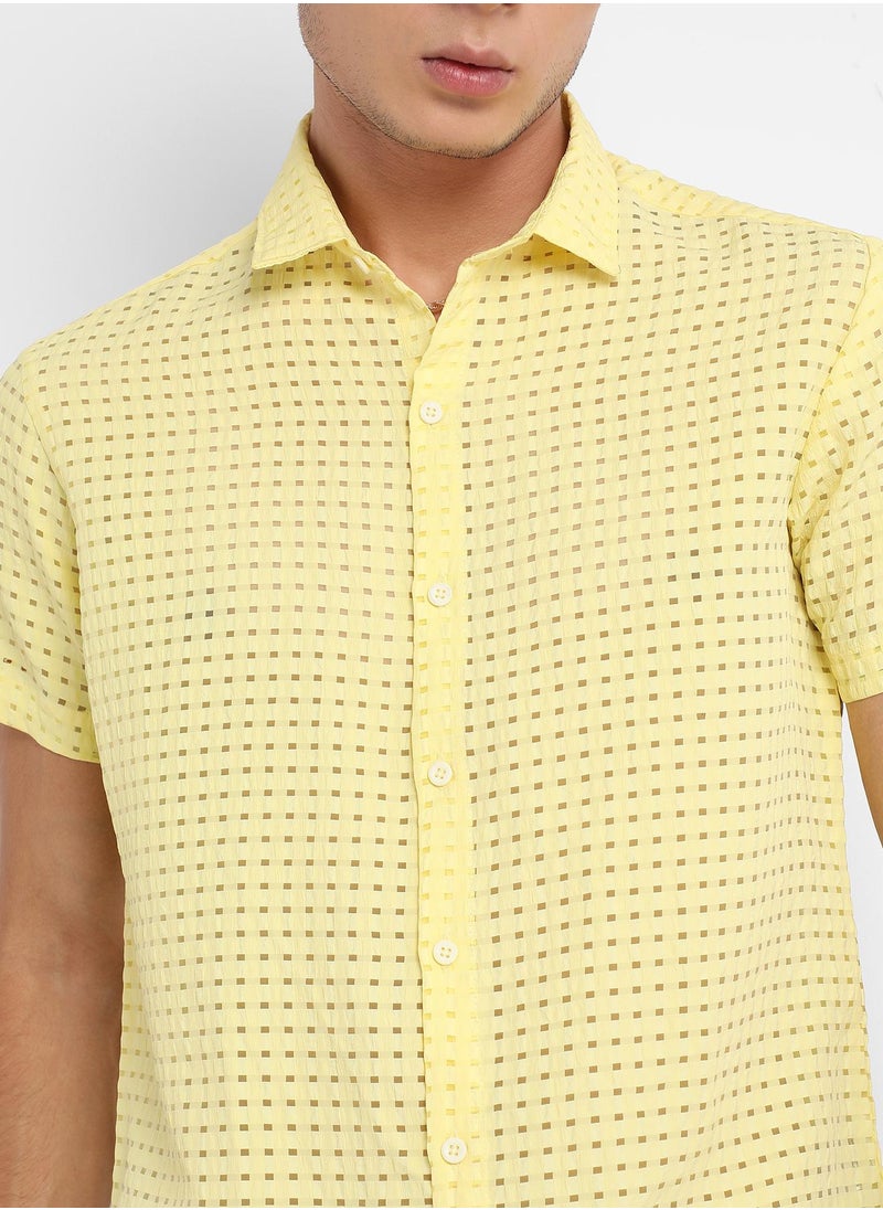 Men's Lemon Yellow See-Through Square Shirt