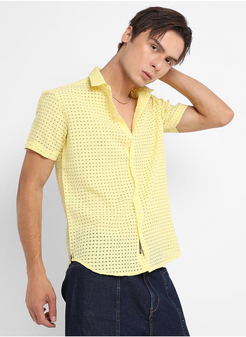Men's Lemon Yellow See-Through Square Shirt