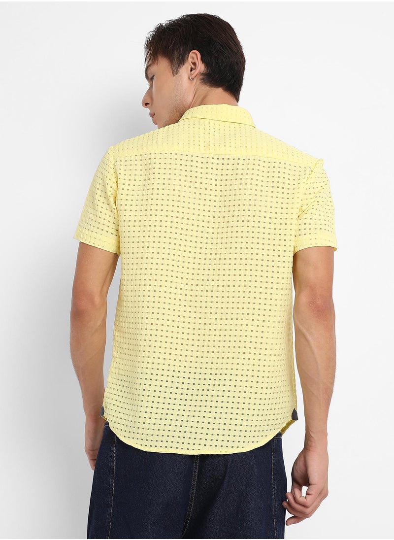 Men's Lemon Yellow See-Through Square Shirt