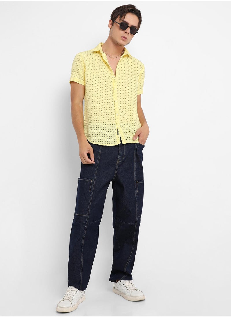 Men's Lemon Yellow See-Through Square Shirt