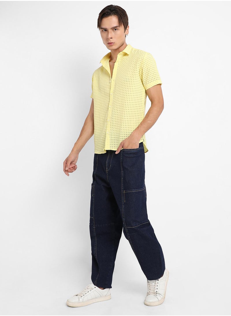 Men's Lemon Yellow See-Through Square Shirt