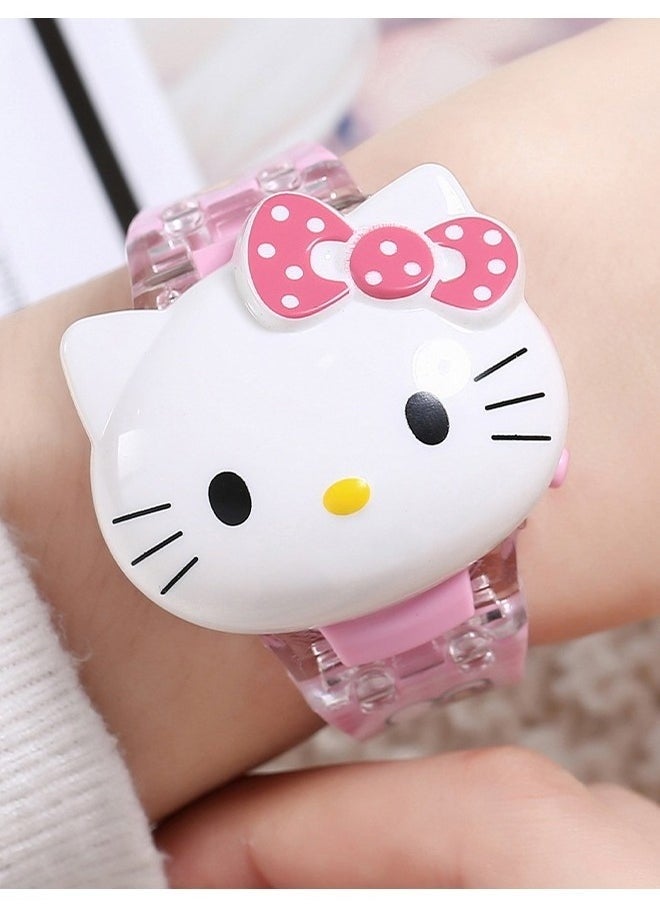 Hello Kitty Cartoon Children's Watch, Children's Watch Toy with Light Effect, Kids Electronic Watch with Music, Flip-top Cartoon Watch for Kids