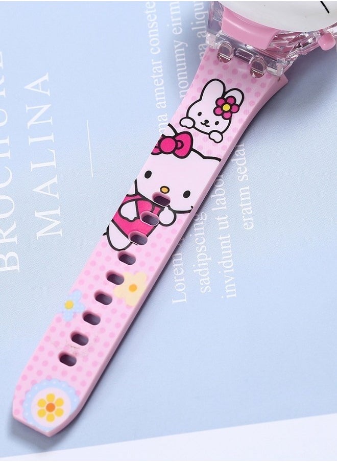 Hello Kitty Cartoon Children's Watch, Children's Watch Toy with Light Effect, Kids Electronic Watch with Music, Flip-top Cartoon Watch for Kids
