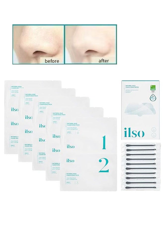 Natural Mild Clear Nose Patch 5 Pcs with 10 Cotton Swabs, Blackhead Remover for Nose, Targets Pores and Pimples, Facial Skin Care, Skin Care to Absorb Acne Nose