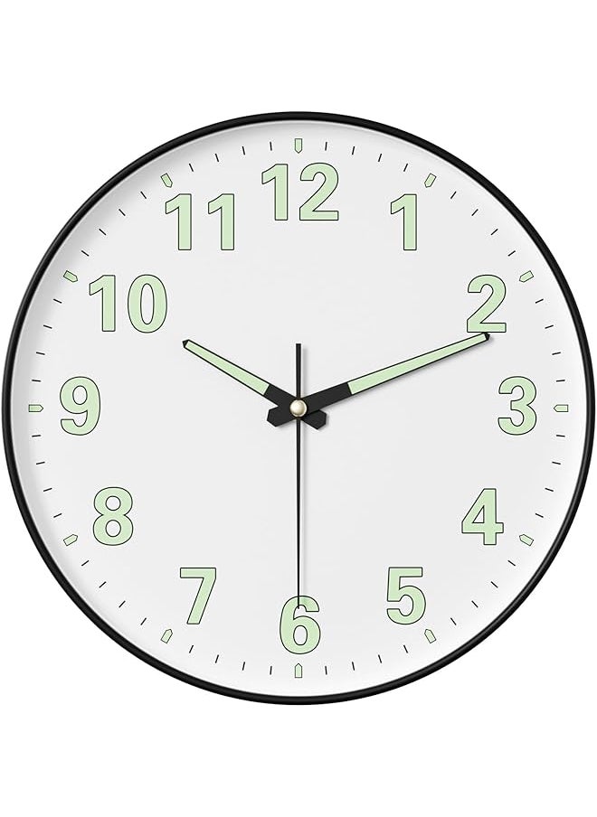 Night Light Wall Clock, 12 Inch Silent Non Ticking Quartz Battery Operated Wall Clocks Glow in The Dark, Luminous Wall Clock for Living Room Bedrrom Kitchen Office Home Decor (White)