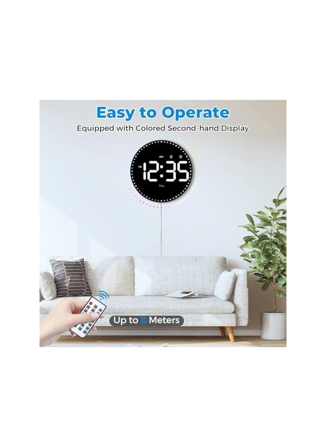 LED Digital Wall Clock, Adjustable Brightness Digital Clock, 10 Inch Large Digital Clock with Remote, Dimming Clock with Date Display, 12/24 Hour Temperature for Living, Bedroom, Office, Gym