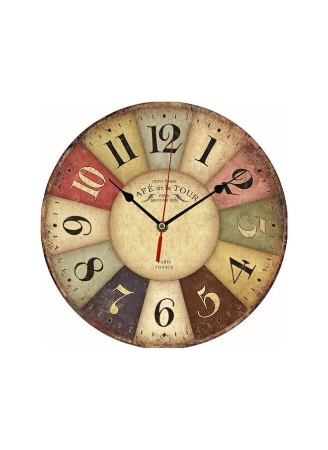 Wooden Wall Clocks, Vintage Farmhouse Wall Decor Clock, Colorful Battery Operated Large Cool Paris Wall Clock, Round Silent Non-ticking Vintage Wall Clock for Living Room Bedroom