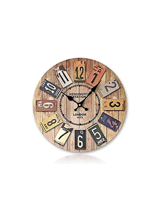 Round Wall Clock 14 Inch Large Numbers Wooden Wall Clocks Battery Operated,Retro Rustic Style Decorative for Living Room Kitchen Home Bathroom Bedroom