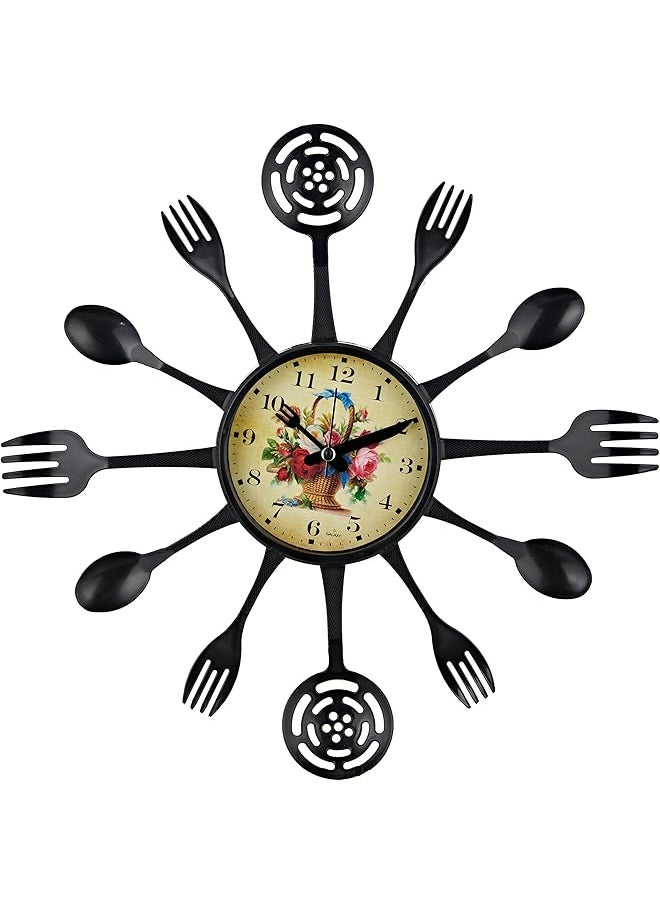 Spoon-Fork Kitchen Clock Black 40cm
