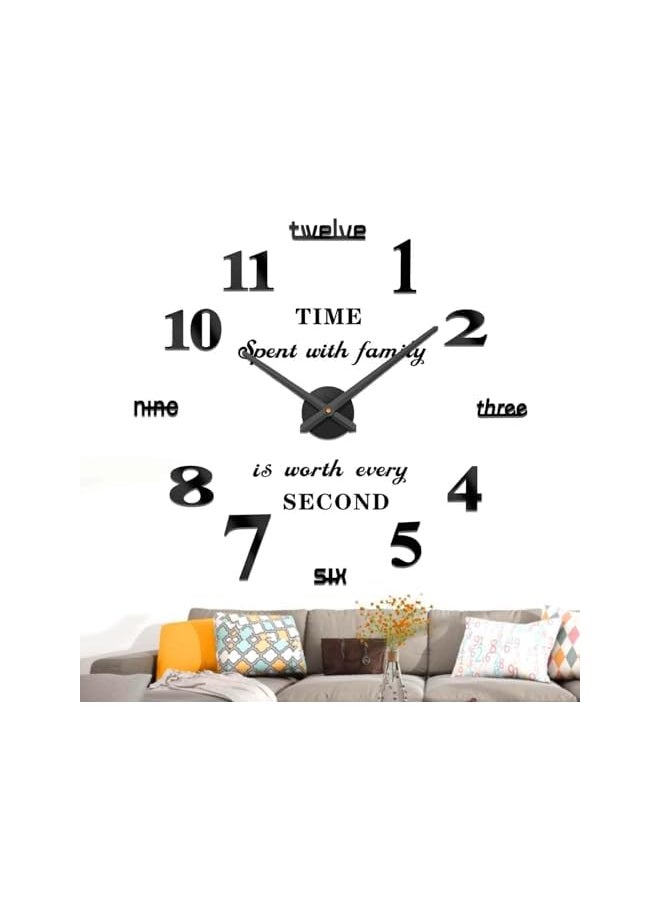 Large DIY 3D Wall Clock with Mirror Numbers Stickers