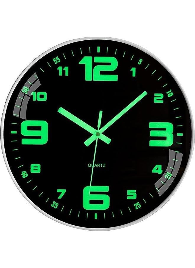 Modern Night Light Wall Clock, 12 inch Silent Non-Ticking Clock with Glow in The Dark Function, Battery Operate Lighted Wall Clock for Living Room Kitchen Bedroom Decor (White)