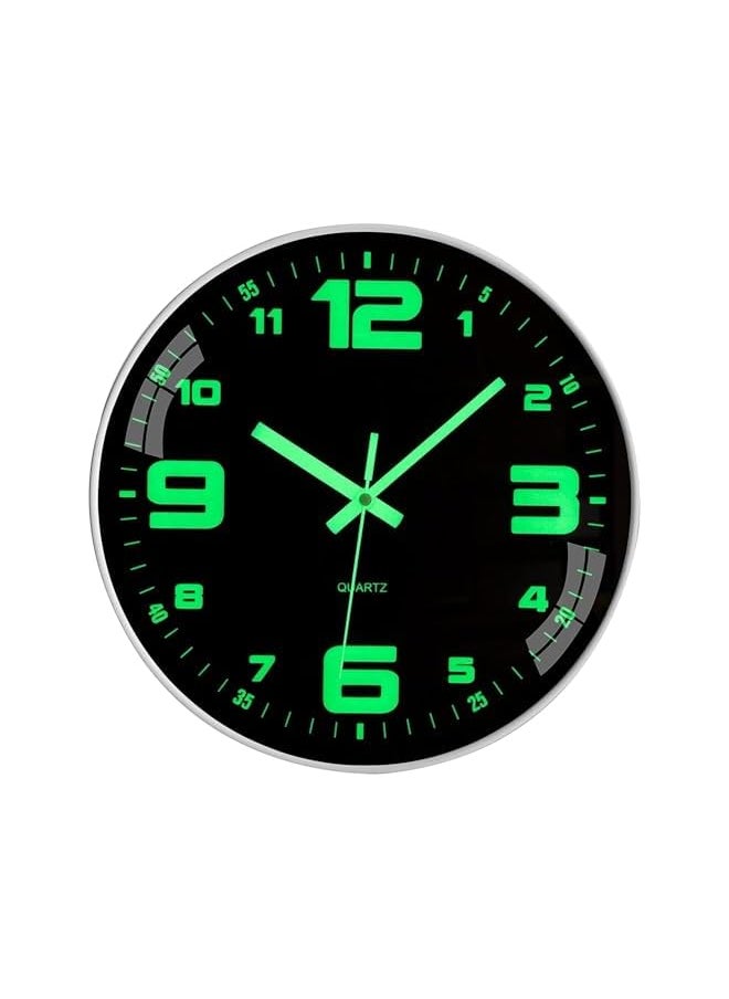 Modern Night Light Wall Clock, 12 inch Silent Non-Ticking Clock with Glow in The Dark Function, Battery Operate Lighted Wall Clock for Living Room Kitchen Bedroom Decor (White)