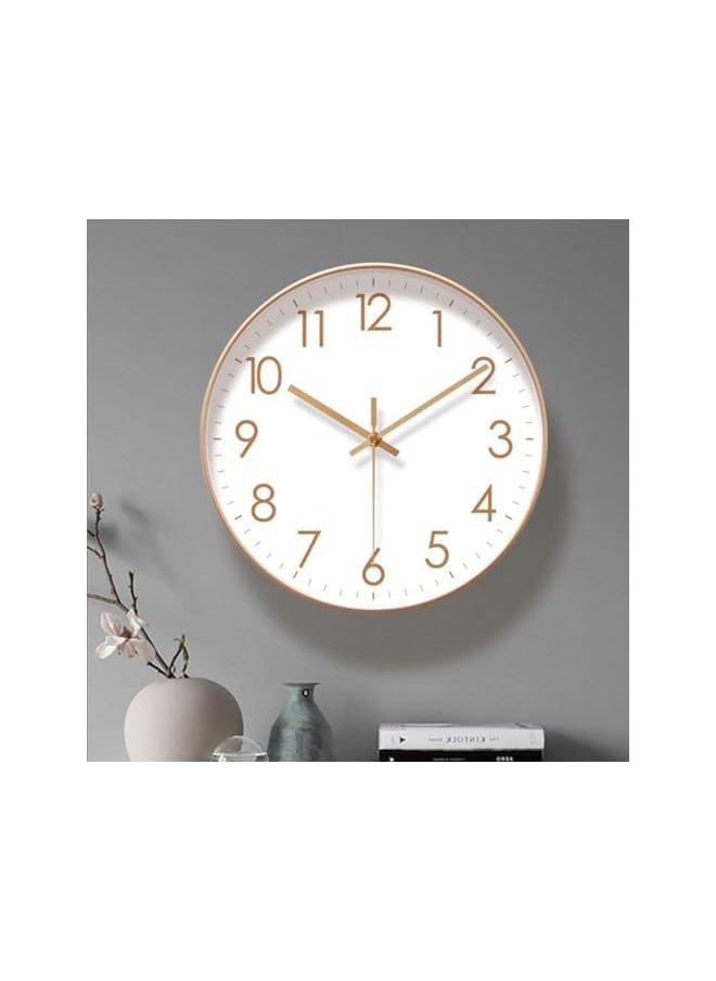 Modern Round Plastic Frame Battery Powered Silent Non-Tick Wall Clock with Calendar for Kitchen Bedroom Home Office Living Room Wall Decor, 12 Inch, Gold