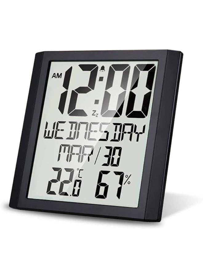 Mengshen Digital Wall Clock,Large Screen Indoor Temperature & Humidity Digital Clock with TN Display, Mute-Travel Time Suitable for Living Room Bedroom Office