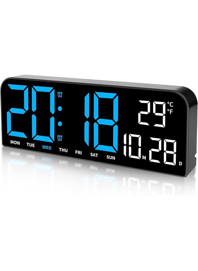 Digital Wall Clock, 9.6” LED Large Digital Alarm Clock with Remote Control, 3 Inch Font, Desk Modern Electric Wall Clock for Living Room Bedroom Garage Decor Teens Elderly (BLACK-Blue)