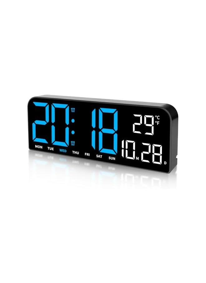 Digital Wall Clock, 9.6” LED Large Digital Alarm Clock with Remote Control, 3 Inch Font, Desk Modern Electric Wall Clock for Living Room Bedroom Garage Decor Teens Elderly (BLACK-Blue)