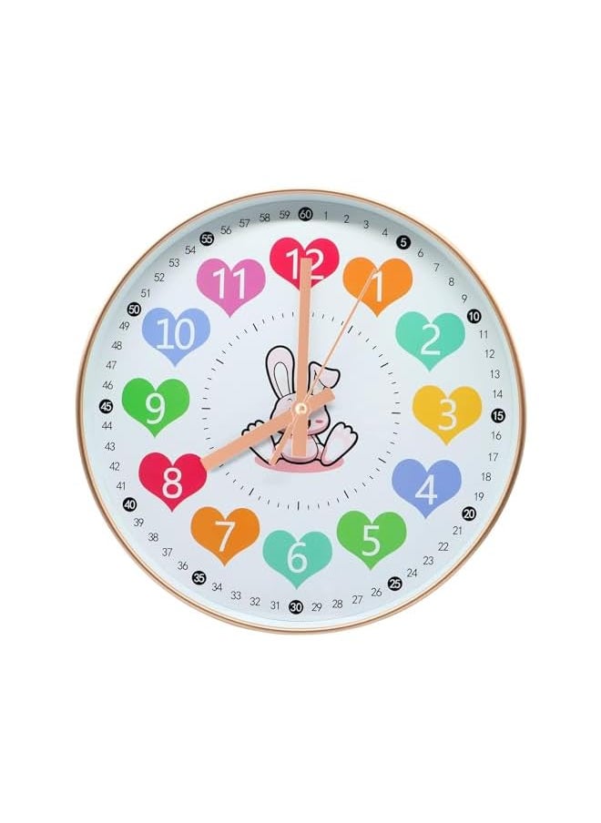 Kid Wall Clocks, 30cm Silent Non Ticking Learn to Tell Time Clock, Learning Clock for Kids, Colorful Wall Clock for Kids Battery Operated, Wall Clock for Kids Room Decor Bedroom Classroom